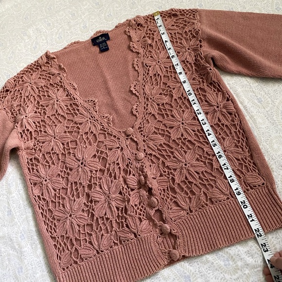 Vintage OBR woven floral cardigan sweater, dusty pink - Picture 5 of 7